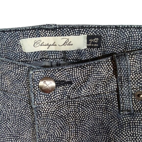 christopher Blue Patterned Skinny Mid-Rise Ankle Crop Jeans Size 12 - Picture 3 of 3